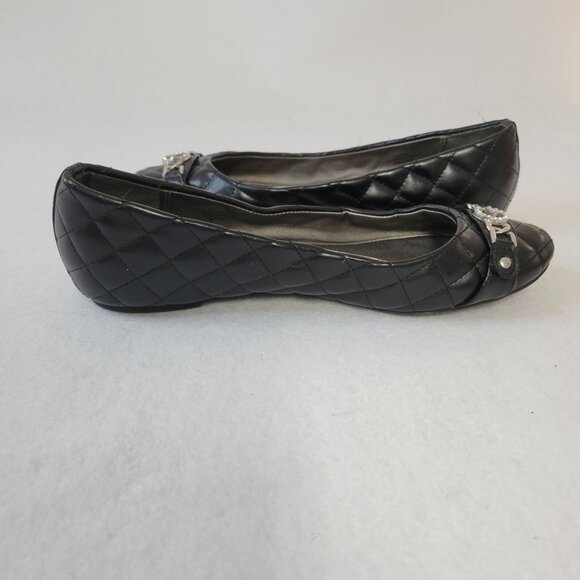 Black Quilted Guess Flats With G Logo & Rhinestones Women's Size 9M - Picture 4 of 7